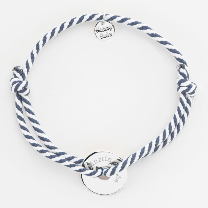 Bracelet homme personnalisé cordon marin tressé médaille gravée argent cible 16 mm - prénoms