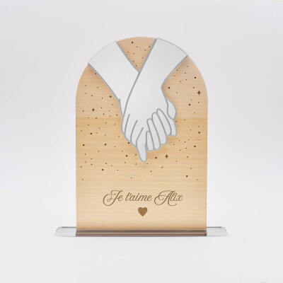 Cadre bois constellation personnalisé gravé avec Mains "ensemble" acrylique miroir argenté 10x15 cm - je t'aime
