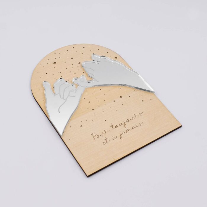 Cadre bois constellation personnalisé gravé avec Mains "ensemble" acrylique miroir argenté 10x15 cm - pour toujours