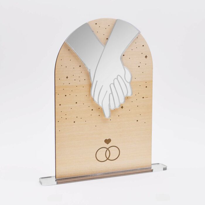 Cadre bois constellation personnalisé gravé avec Mains "ensemble" acrylique miroir argenté 10x15 cm - illustration