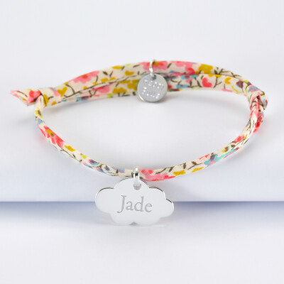 Bracelet enfant Liberty personnalisé prénom médaille gravée argent nuage 20x14 mm - prénom 1
