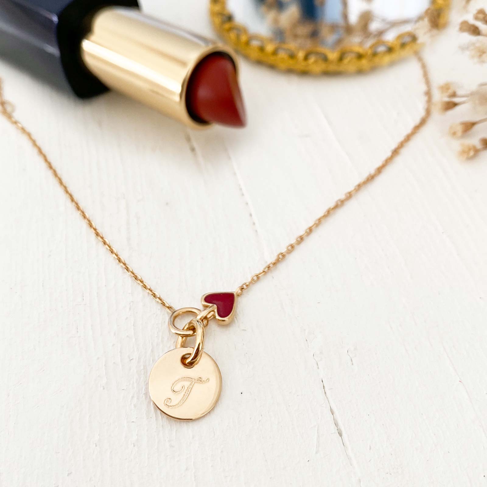 Charms Medaille cerclage billes cerise - Email Blanc et Rouge main image 0