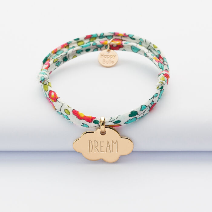 Bracelet enfant Liberty personnalisé prénom médaille gravée plaqué or nuage 20x14 mm texte