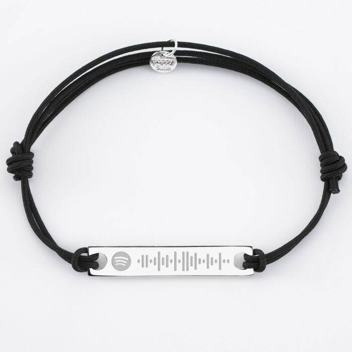 Bracelet homme personnalisé Spotify cordon doublé médaille gravée argent plaque 42x8 mm - code