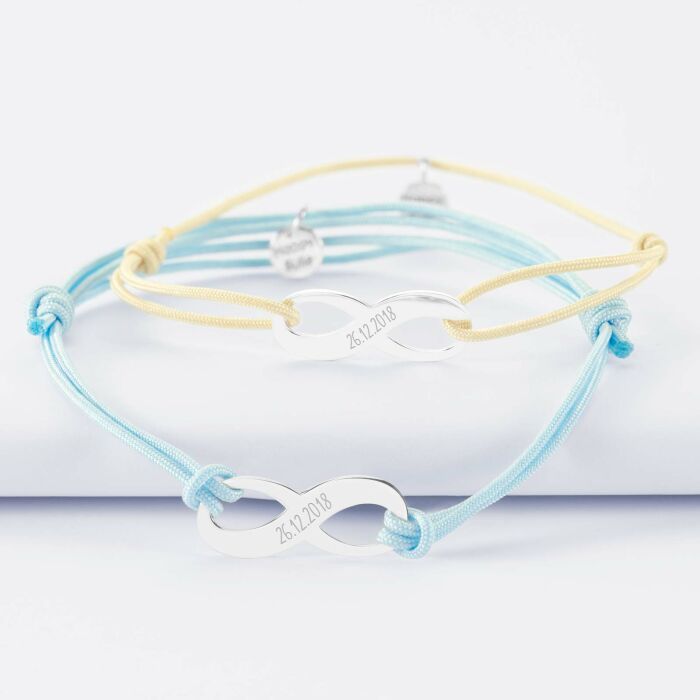 Duo de bracelets médailles gravées argent infini 25x10mm - date