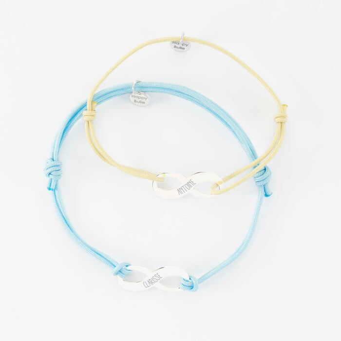 Duo de bracelets médailles gravées argent infini 25x10mm - prénoms