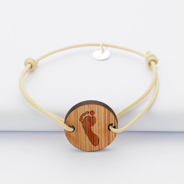 Bracelet personnalisé médaille gravée bois ronde 2 trous 21mm - empreinte