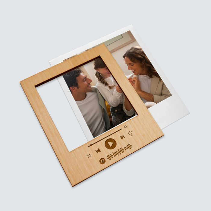 Cadre polaroïd Spotify personnalisé gravé bois aimanté grand format 92x108 mm - biais photo