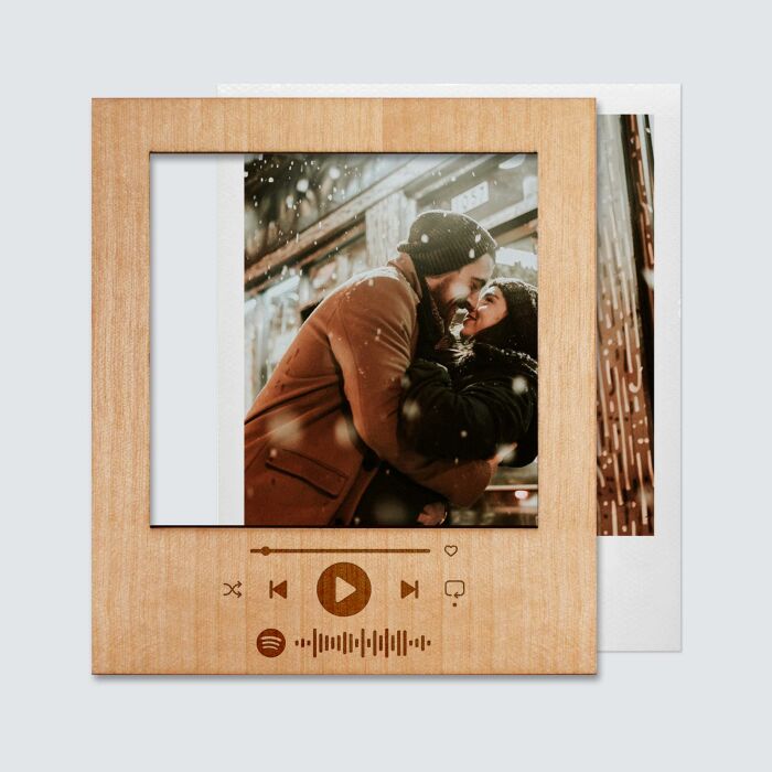 Cadre polaroïd Spotify personnalisé gravé bois aimanté grand format 92x108 mm - face photo