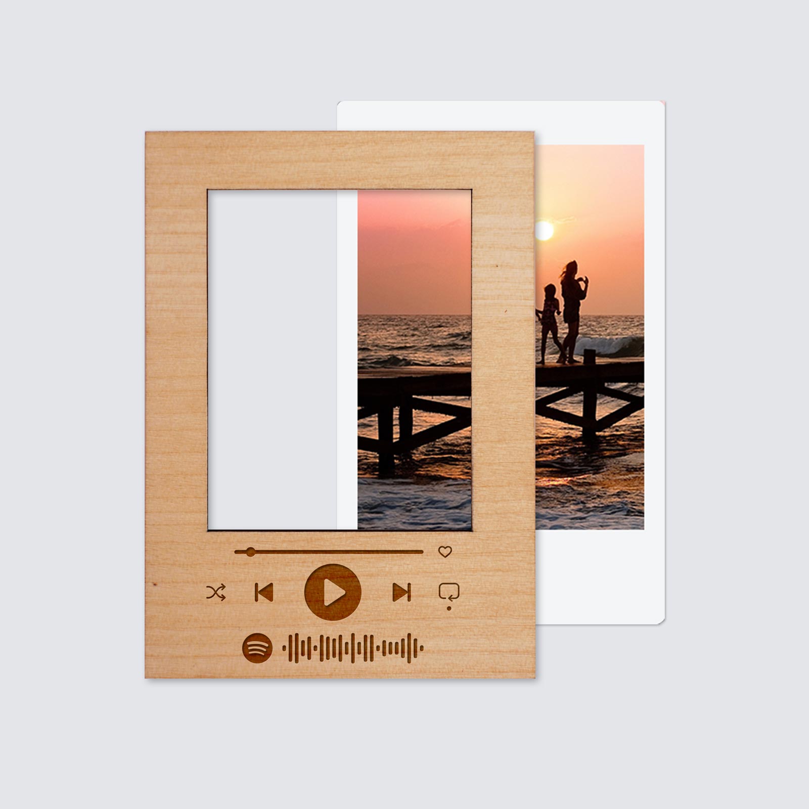 Cadre Spotify polaroïd aimanté personnalisé bois petit format 68x97 mm  gravé