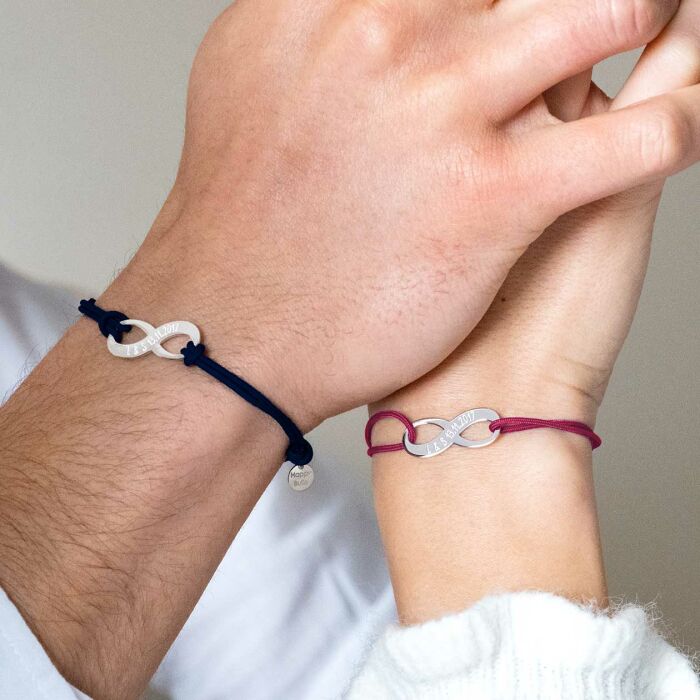 Duo de bracelets médailles gravées argent infini 25x10mm - portés