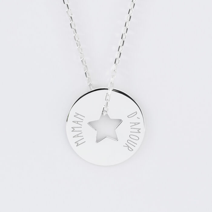 Pendentif personnalisé médaille gravée argent cible étoile 21 mm - texte 1
