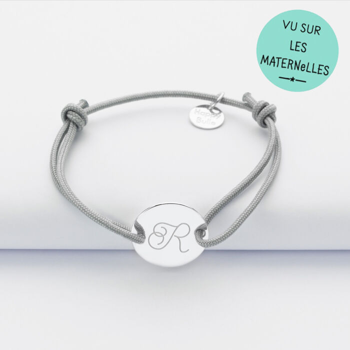 Bracelet enfant personnalisé médaille gravée argent 2 trous 15mm - illustration