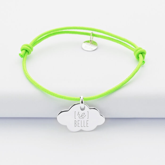 Bracelet enfant personnalisé prénom médaille gravée argent nuage 20x14 mm - illustration