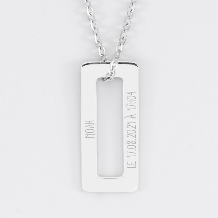 Pendentif homme personnalisé médaille gravée acier cible rectangle 32x14 mm - Noah