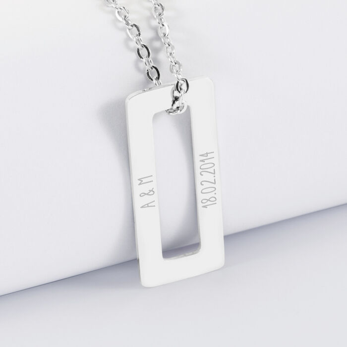 Pendentif homme personnalisé médaille gravée acier cible rectangle 32x14 mm - initiales et date
