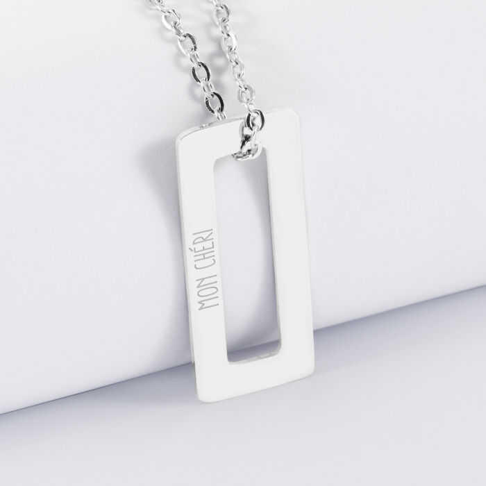 Pendentif homme personnalisé médaille gravée acier cible rectangle 32x14 mm - mon chéri