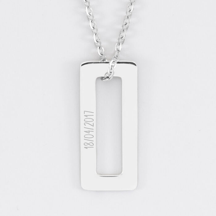 Pendentif homme personnalisé médaille gravée acier cible rectangle 32x14 mm - date
