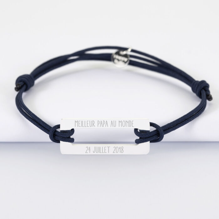 Bracelet homme personnalisé cordon doublé médaille gravée acier cible rectangle 32x14 mm - meilleur papa
