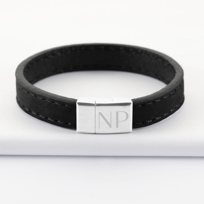 Bracelet homme personnalisé cuir fermoir gravé acier 15x15 mm
