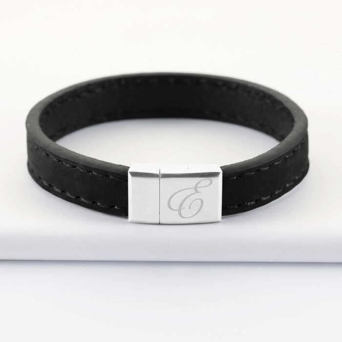 Bracelet homme personnalisé cuir fermoir gravé acier 15x15 mm