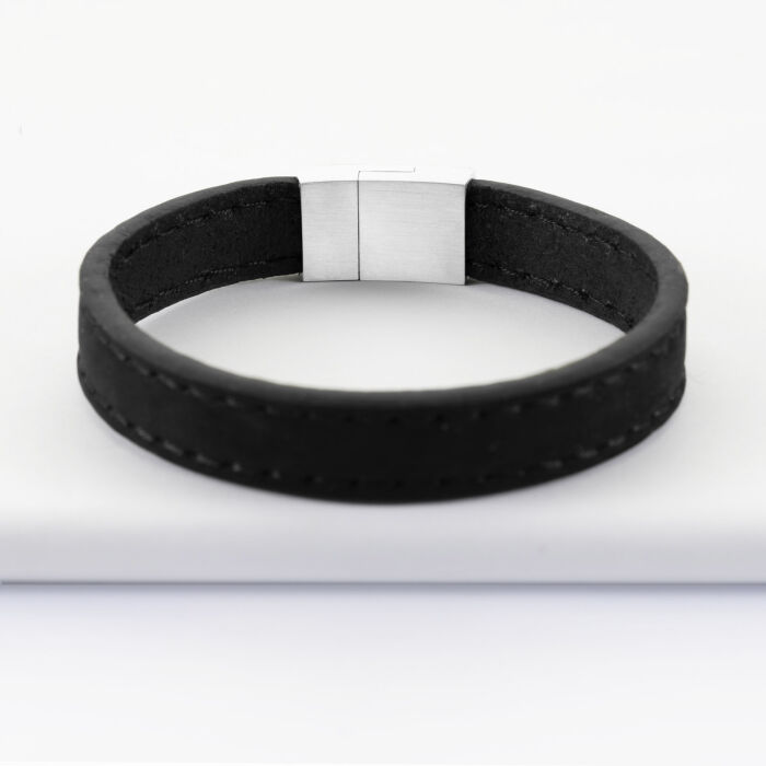 Bracelet homme personnalisé cuir fermoir gravé acier 15x15 mm