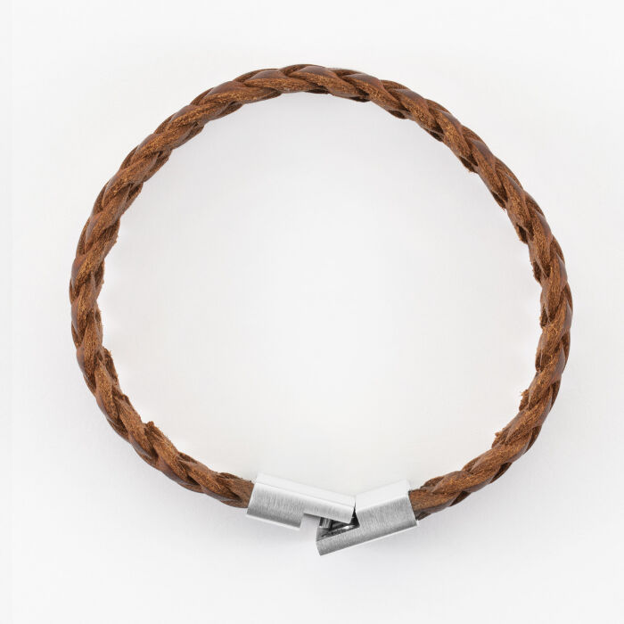 Bracelet homme personnalisé cuir tressé fermoir gravé acier 15x15 mm - ouvert