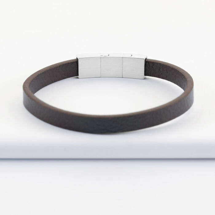 Bracelet homme personnalisé cuir fermoir gravé acier 11x10 mm - dos 3 pièces