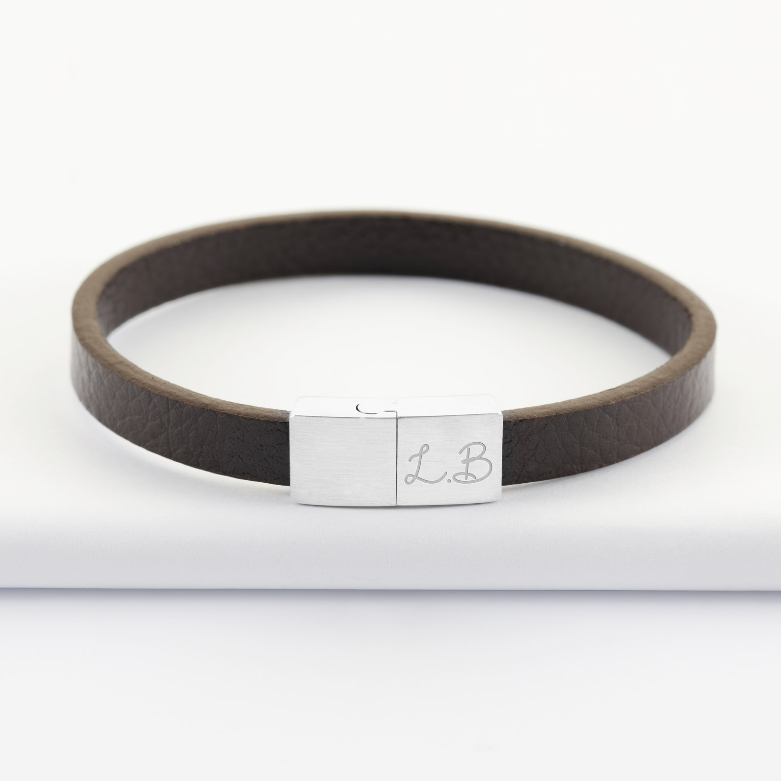 Bracciale in pelle Karisma con placca in acciaio inossidabile ad alta lucidatura larghezza 21 mm - Gioielli