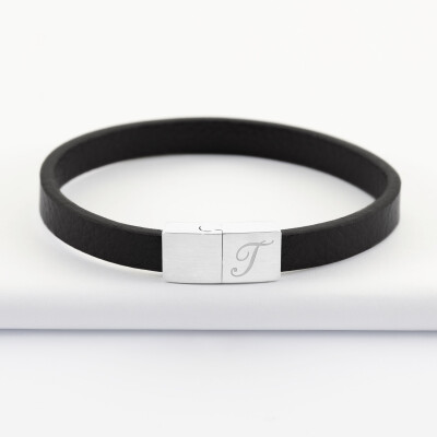 Bracelet homme personnalisé cuir fermoir gravé acier 11x10 mm - gravure