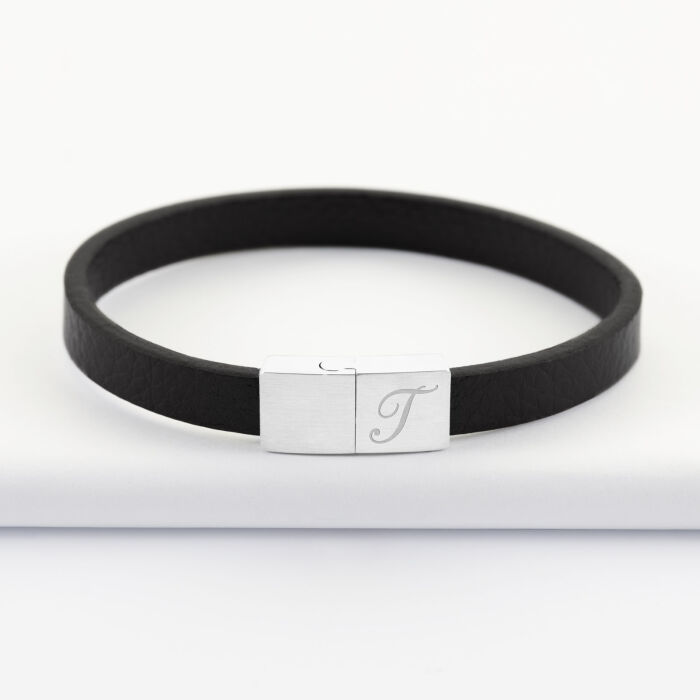 Bracelet homme personnalisé cuir fermoir gravé acier 11x10 mm - gravure