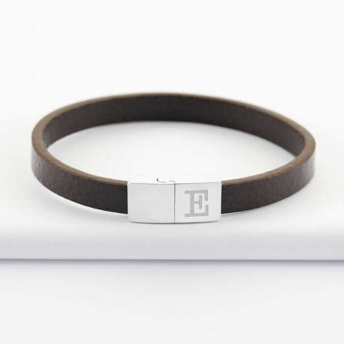 Bracelet homme personnalisé cuir fermoir gravé acier 11x10 mm - face