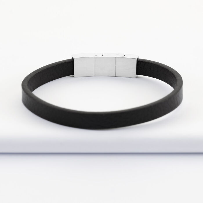Bracelet homme personnalisé cuir fermoir gravé acier 11x10 mm - dos
