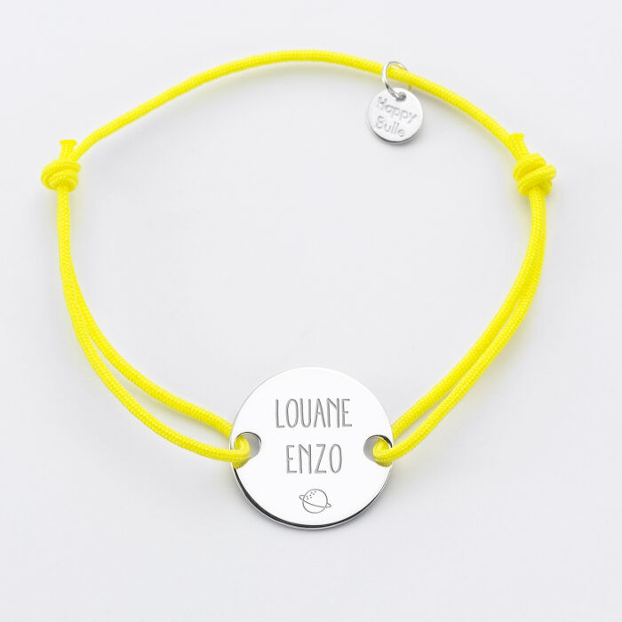 Bracelet personnalisé médaille gravée argent 2 trous 20mm prénoms