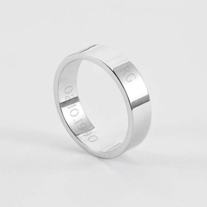 Bague homme personnalisée argent 5 mm - initiales et date