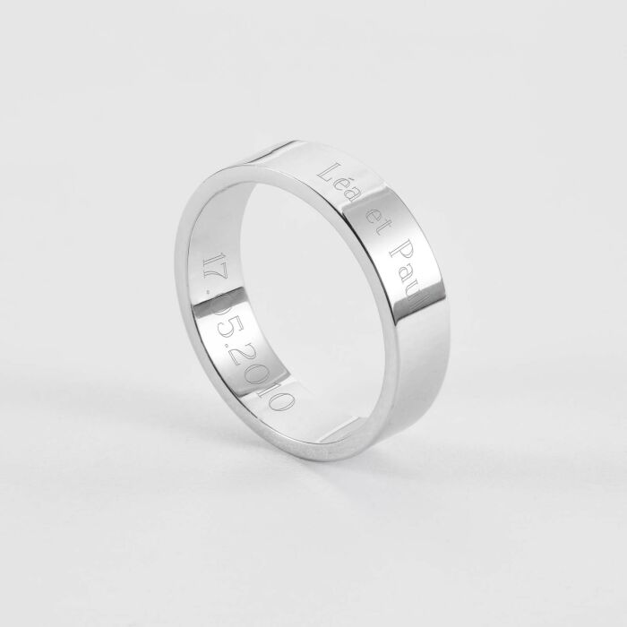 Bague personnalisée argent 5 mm - prénoms et date