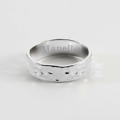 Bague martelée personnalisée argent 5 mm - prénom