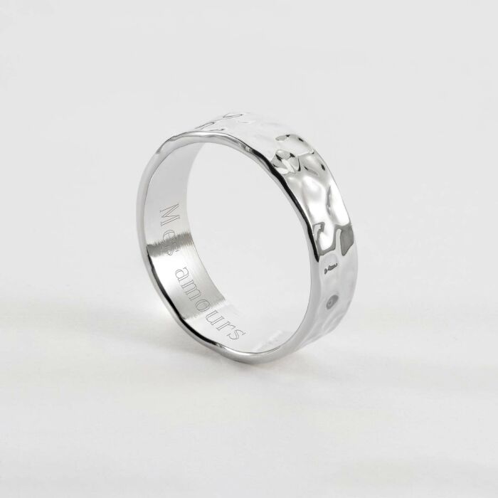 Bague martelée personnalisée argent 5 mm - mes amours