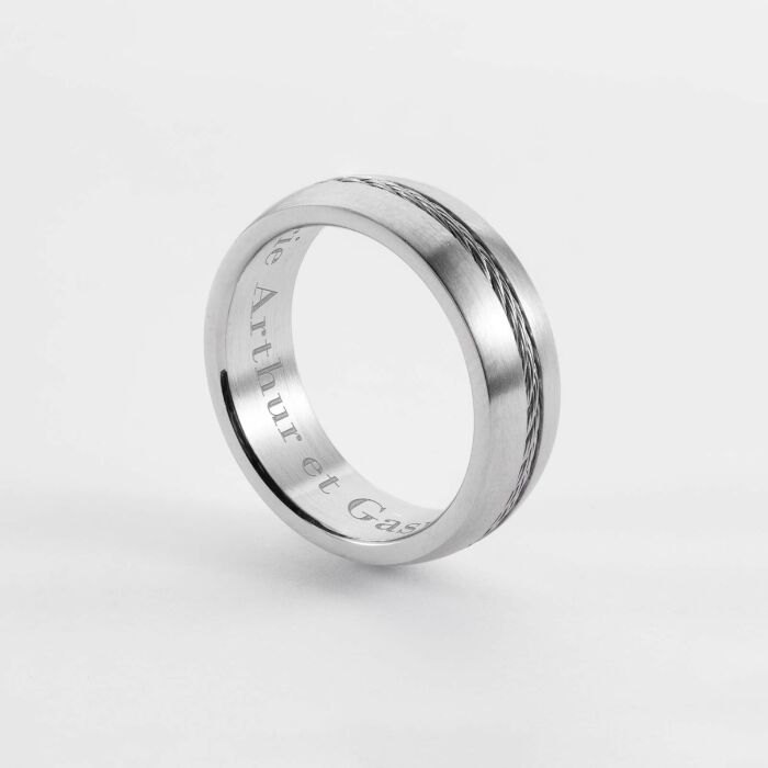 Bague homme personnalisée acier câble - 3 prénoms