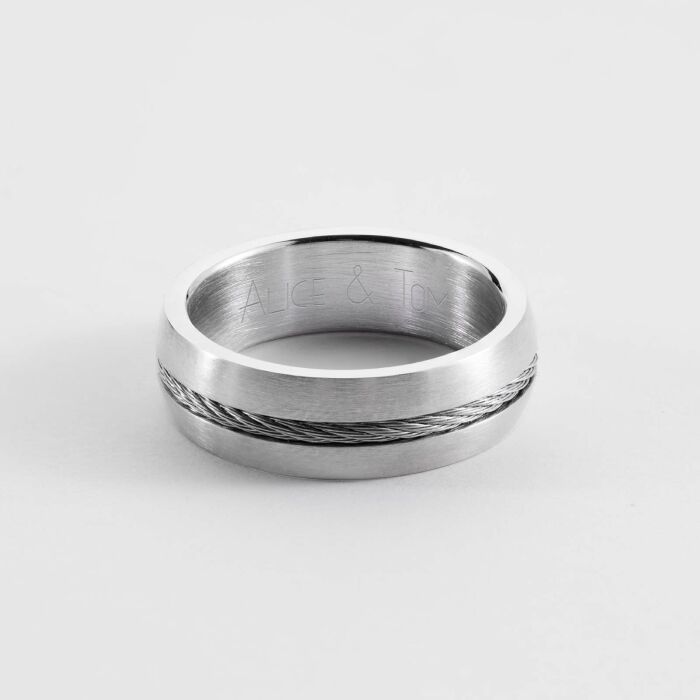 Bague homme personnalisée acier câble - prénoms