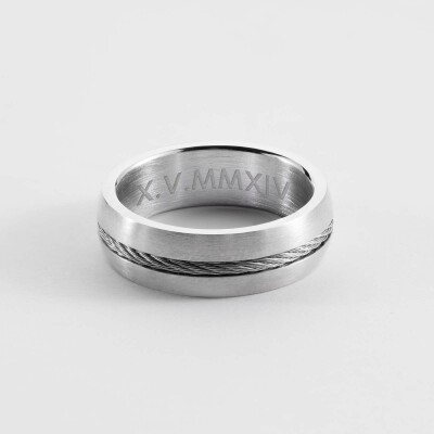 Bague homme personnalisée acier câble - date