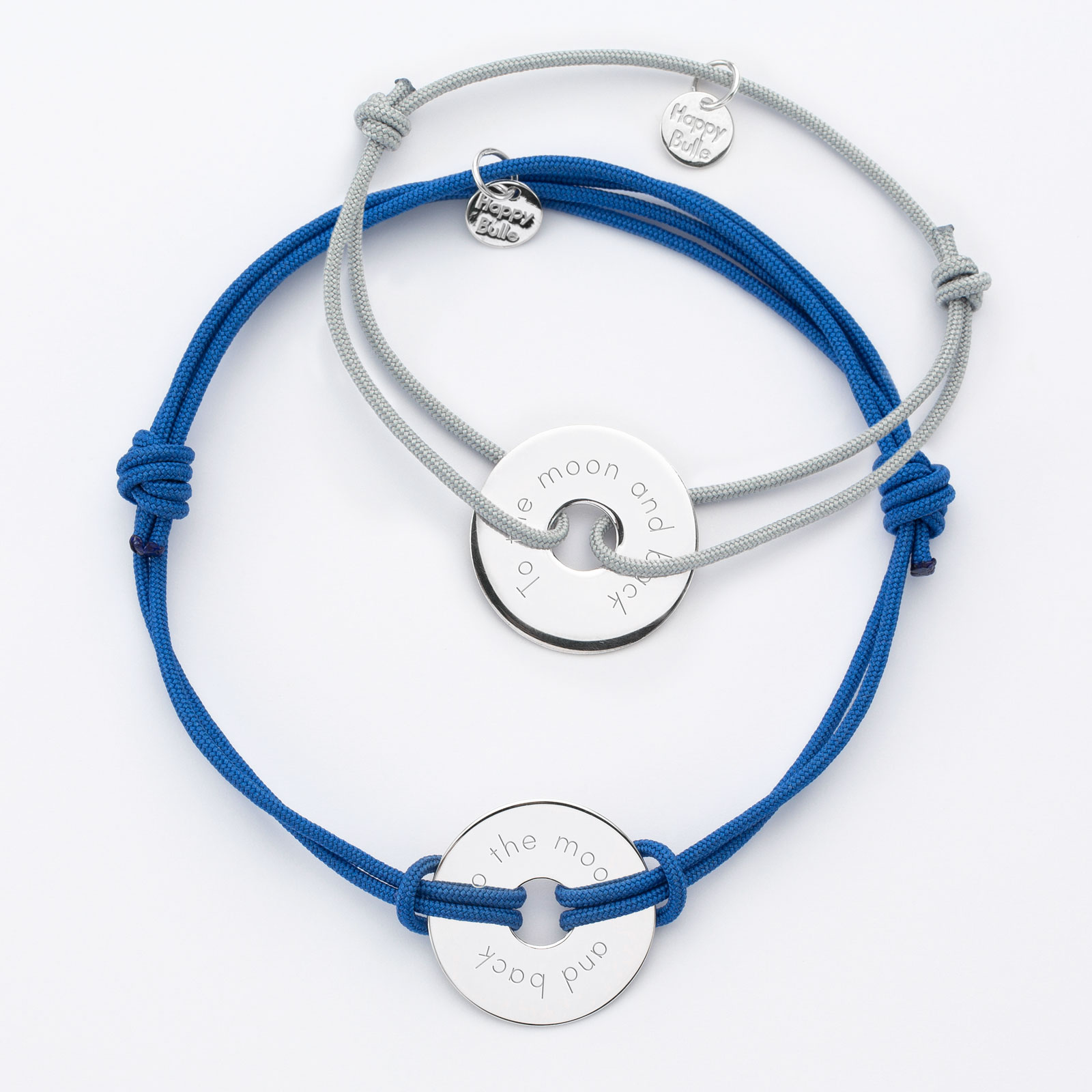 Duo of Personalised Bracelets with Engraved Open Disc Silver
