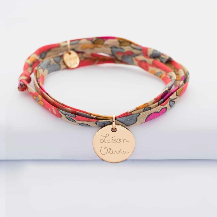 Liberty 3 turns bracelet with personalised engraved gold plated medallion 15mm