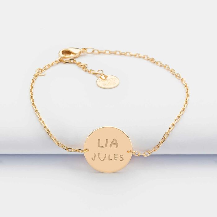 Personalised engraved gold plated medallion 2 holes chain bracelet 15mm