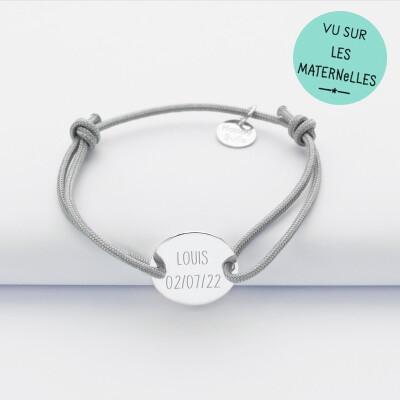 Bracelet enfant personnalisé médaille gravée argent 2 trous 15mm
