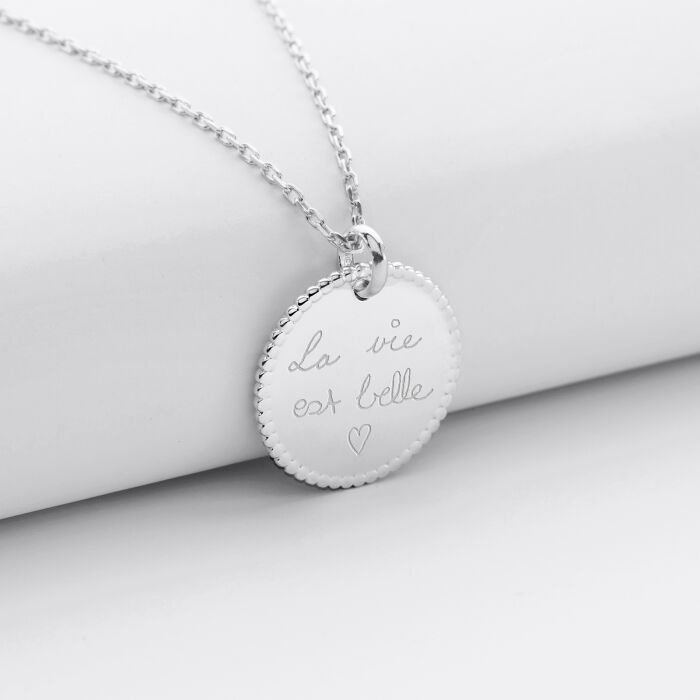 Personalised Bohemian engraved silver medallion pendant 19 mm