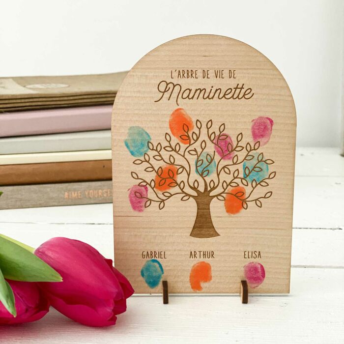 Cadre Arbre de vie personnalisé bois gravé 10x15 cm - ambiance empreintes