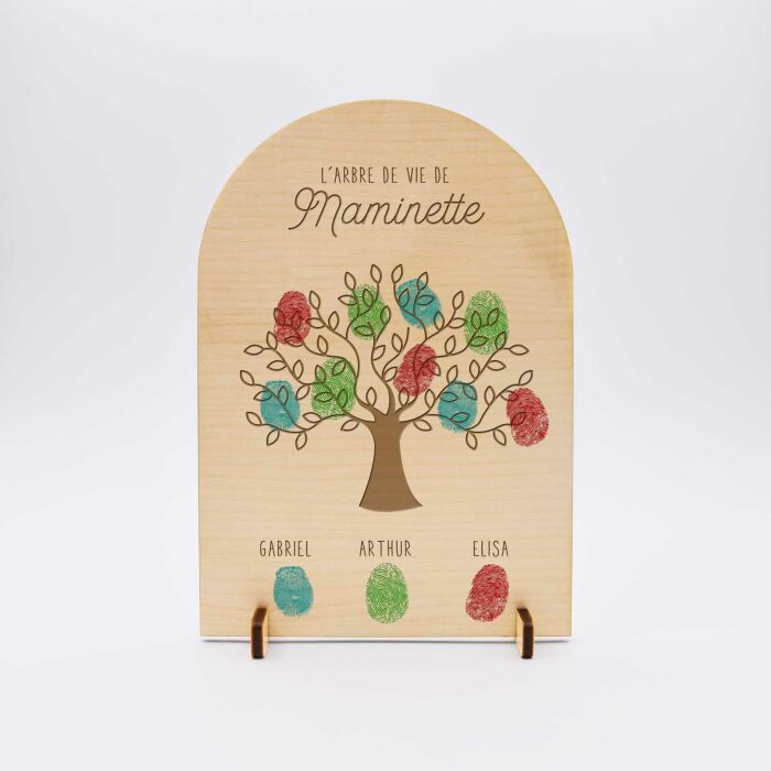 Cadre Arbre de vie personnalisé bois gravé 10x15 cm - 3 prénoms