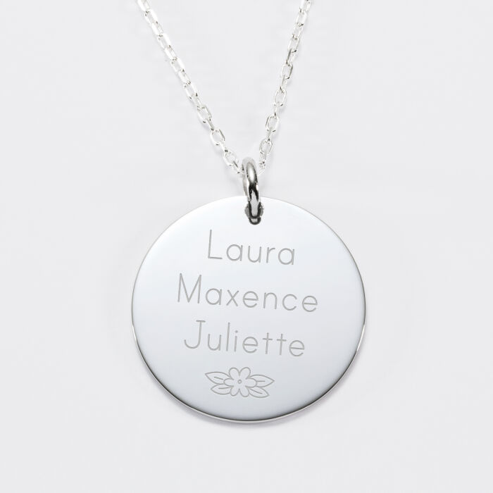 Personalised engraved silver medallion pendant 27 mm - name