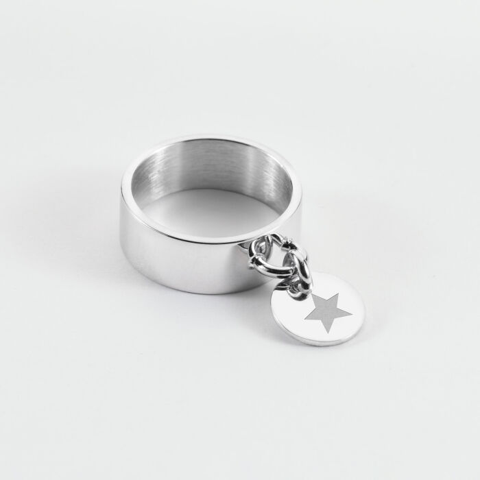 Bague personnalisée argent médaille gravée 10 mm - étoile